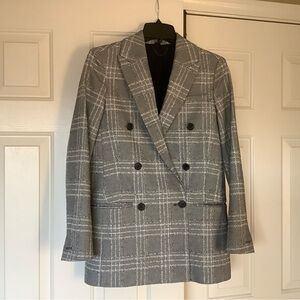 AllSaints Women’s Astrid Gray Check Plaid Double-Breasted Blazer